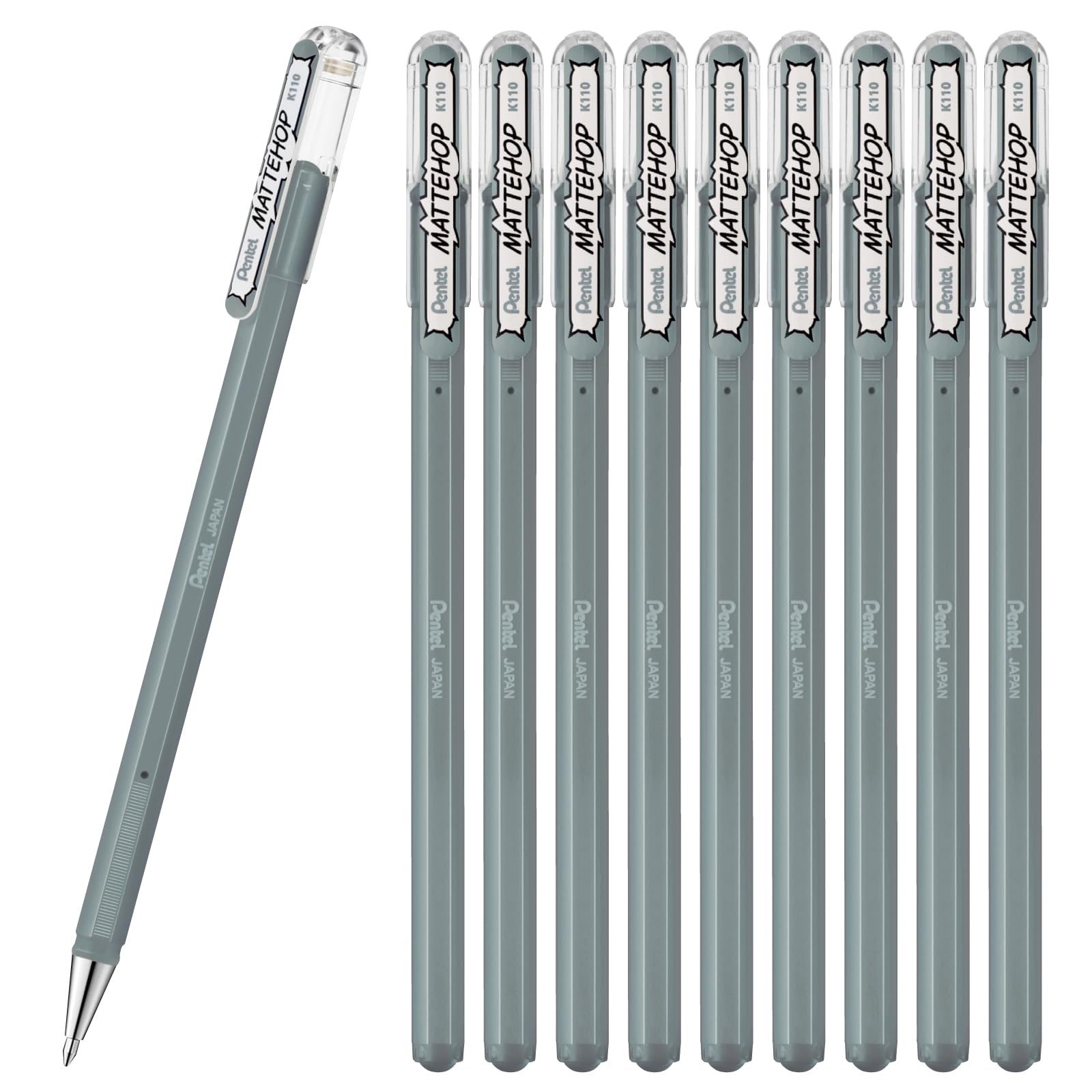 Pentel Шариковая Цветная Матовая 10 Ручек, Hop, Серый, ручки, K110-VN серый
