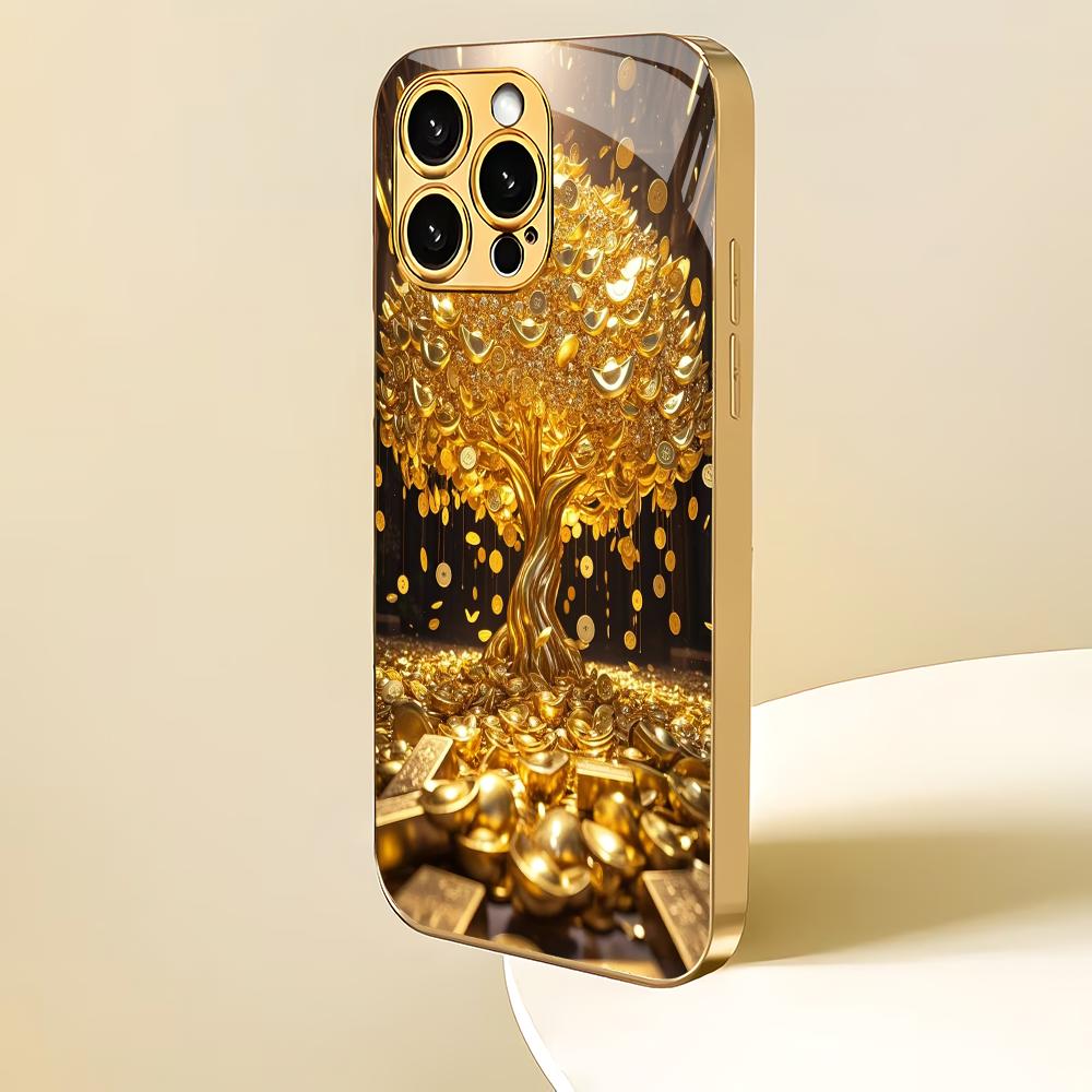 Coque de téléphone créative Arbre à Argent en verre plaqué adaptée pour iPhone 17 16 15 14 13 12 11 Pro/Max/Plus coque arrière antichoc