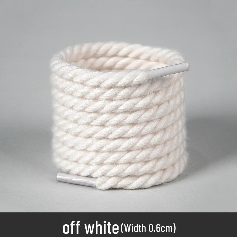 White Polyester Cotton Three-Strand Round Shoelaces - Versatile for Casual or Board Shoes (Pair)