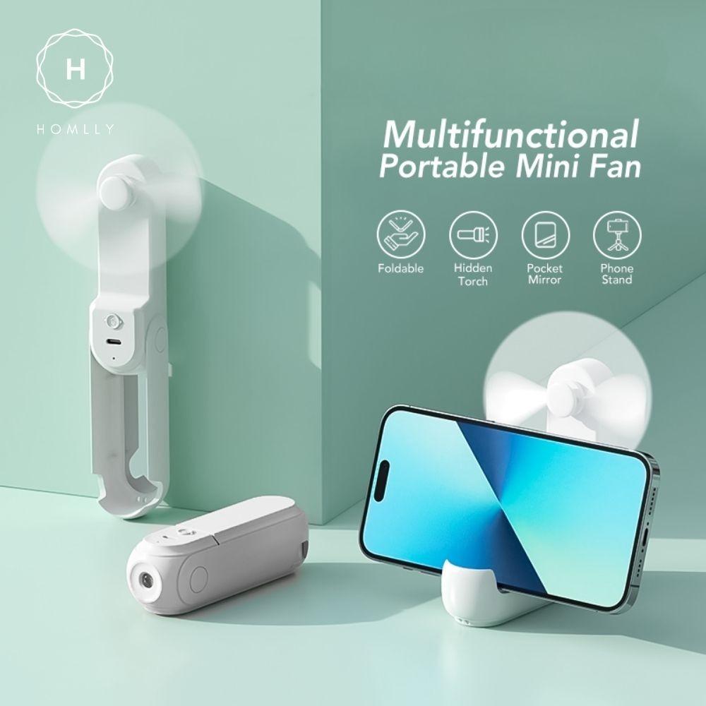 Homlly 5 in 1 Portable Handheld Pocket Fan with Power Bank, Flash Light, Mirror & Mobile Phone Holder X3PCS