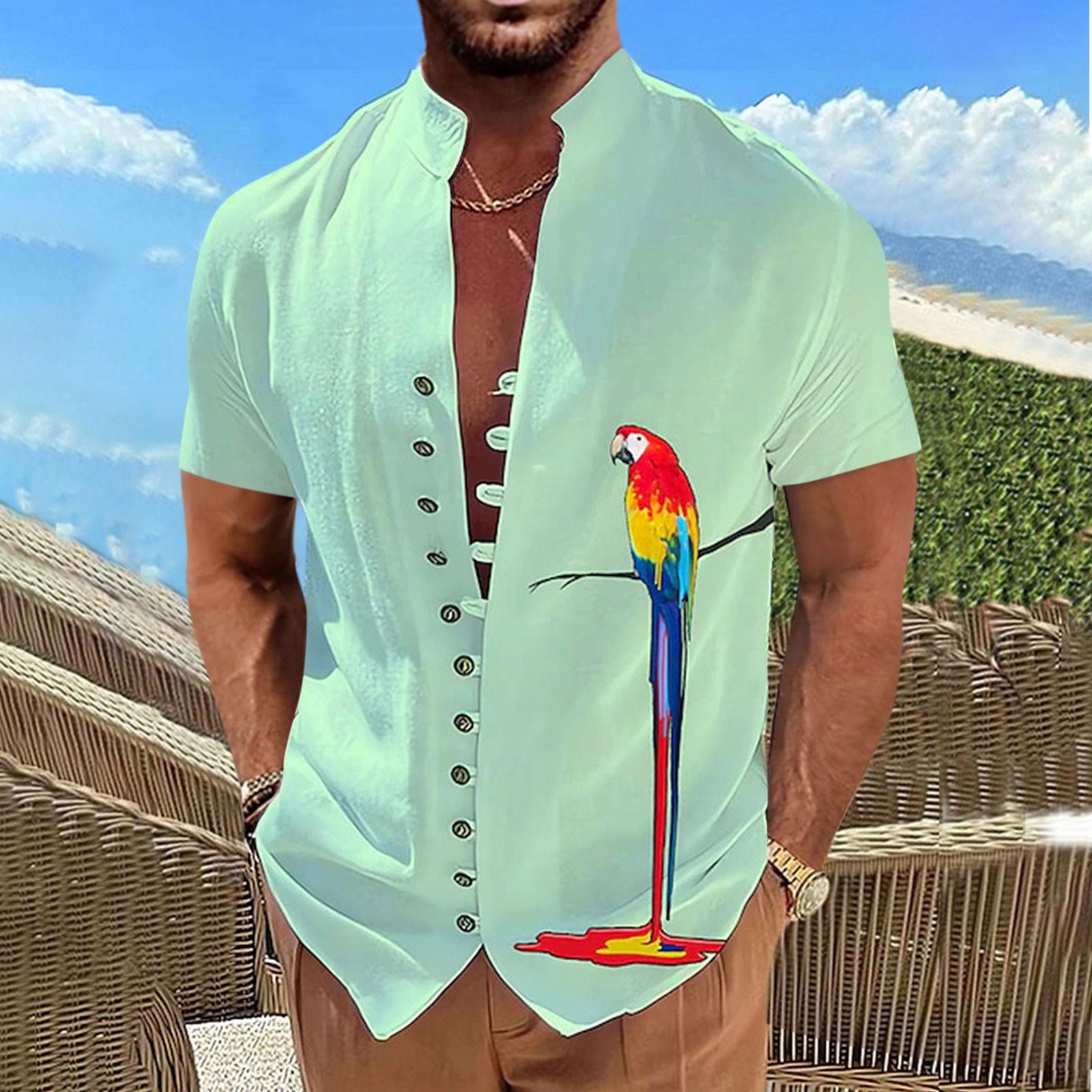 

Новая мужская повседневная свободная рубашка в стиле ретро с короткими рукавами и принтом XL зелёный