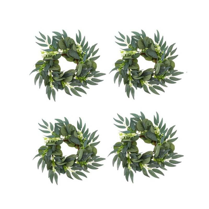 

Artificial Green Eucalyptus Wreath Greenery Wreath with Clusters of White Flowers Mini Spring/Summer Wreaths for Front