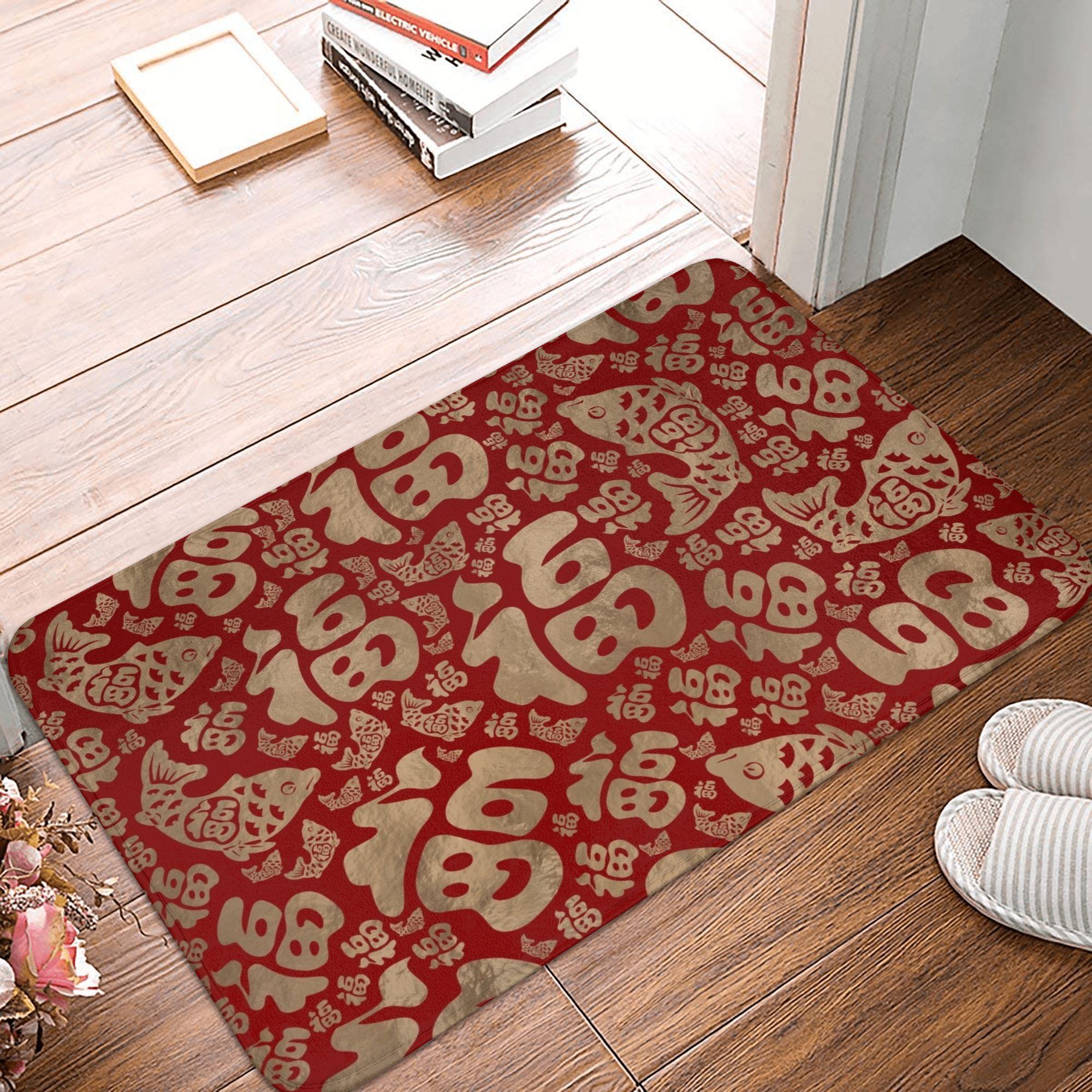 

2026 Lucky Theme New Year Festive Gifts Front Door Mat Anti-Slip Indoor Absorbent Doormat Kitchen Balcony Entrance Rug Carpet 40cmx60cm
