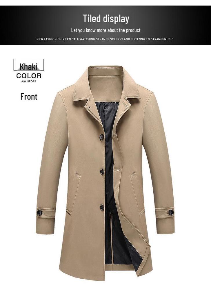 Men's High-Grade Mid-Length Casual Windbreaker Lapel Jacket for Spring, Summer, and Autumn