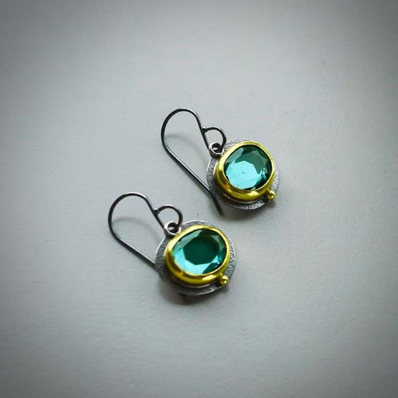 Jianjie Women's Dainty Green Color Cut Zirconia Inlaid Pendant Earrings Ethnic Style Retro New Ear Jewelry  Trend