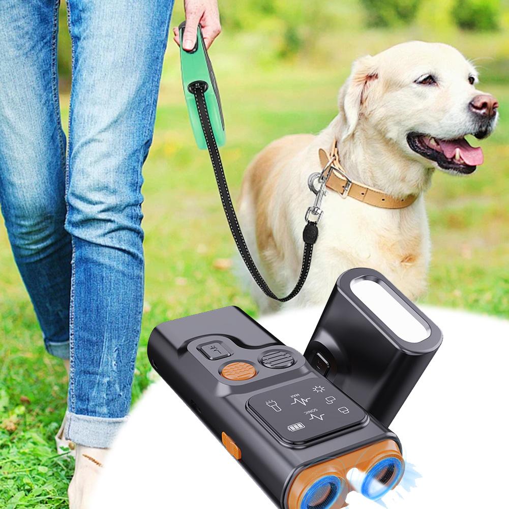 Dog Bark Deterrent with LED Flashlight Ultrasonic Barking Deterrent Device Rechargeable Portable Dog Repeller for Indoor Outdoor