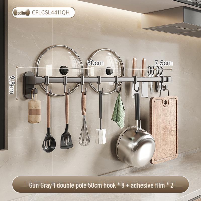 Raft de bucătărie fără găuri cu cârlige din aluminiu pentru spatule și linguri