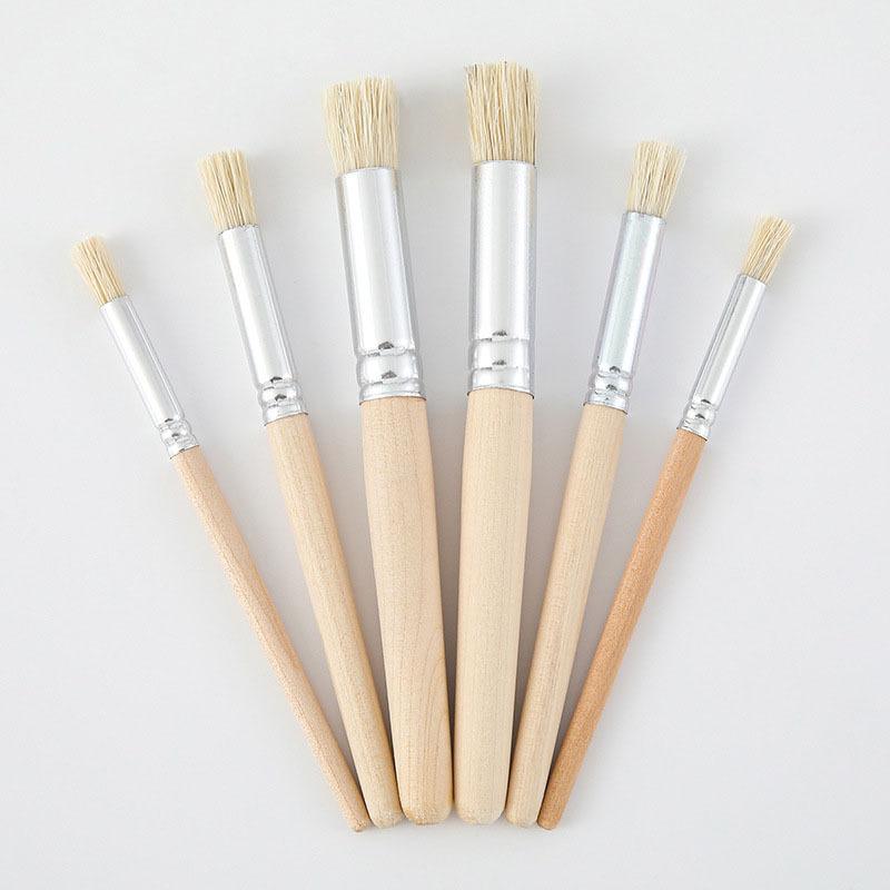 6pcs Stencil Paint Brushes Set Bristle Hair Wooden Handle Perfect For DIY Crafts Watercolor Oil And Acrylic Painting