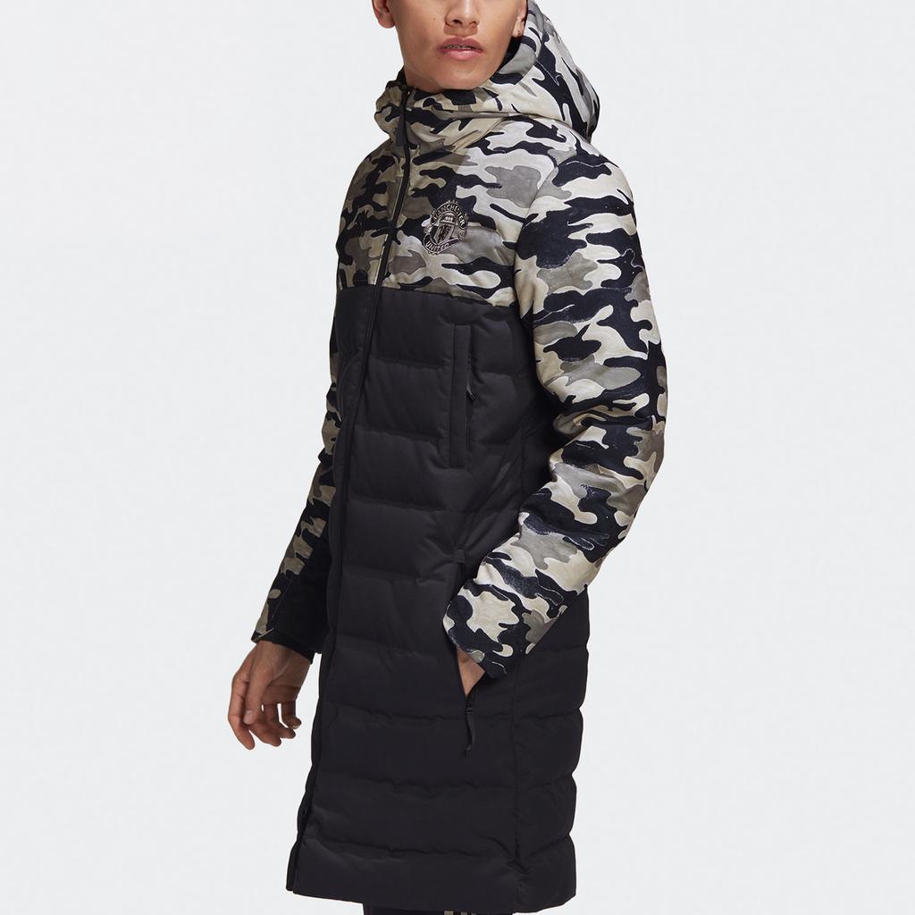 adidas Manchester United Embroidered Mid-Length Windproof and Warm Hooded Down Jacket Men Jacket Black FR3867