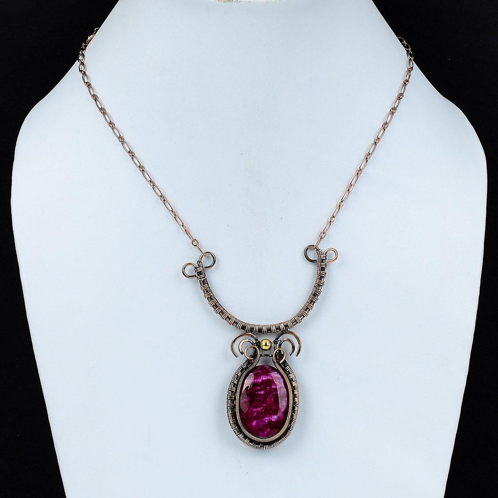 Faceted Kashmir Ruby Gemstone Necklace Copper Wire Wrapped Jewelry Adjustable Necklace Handmade Copper Wire Wrapped Necklace Engagement Gift