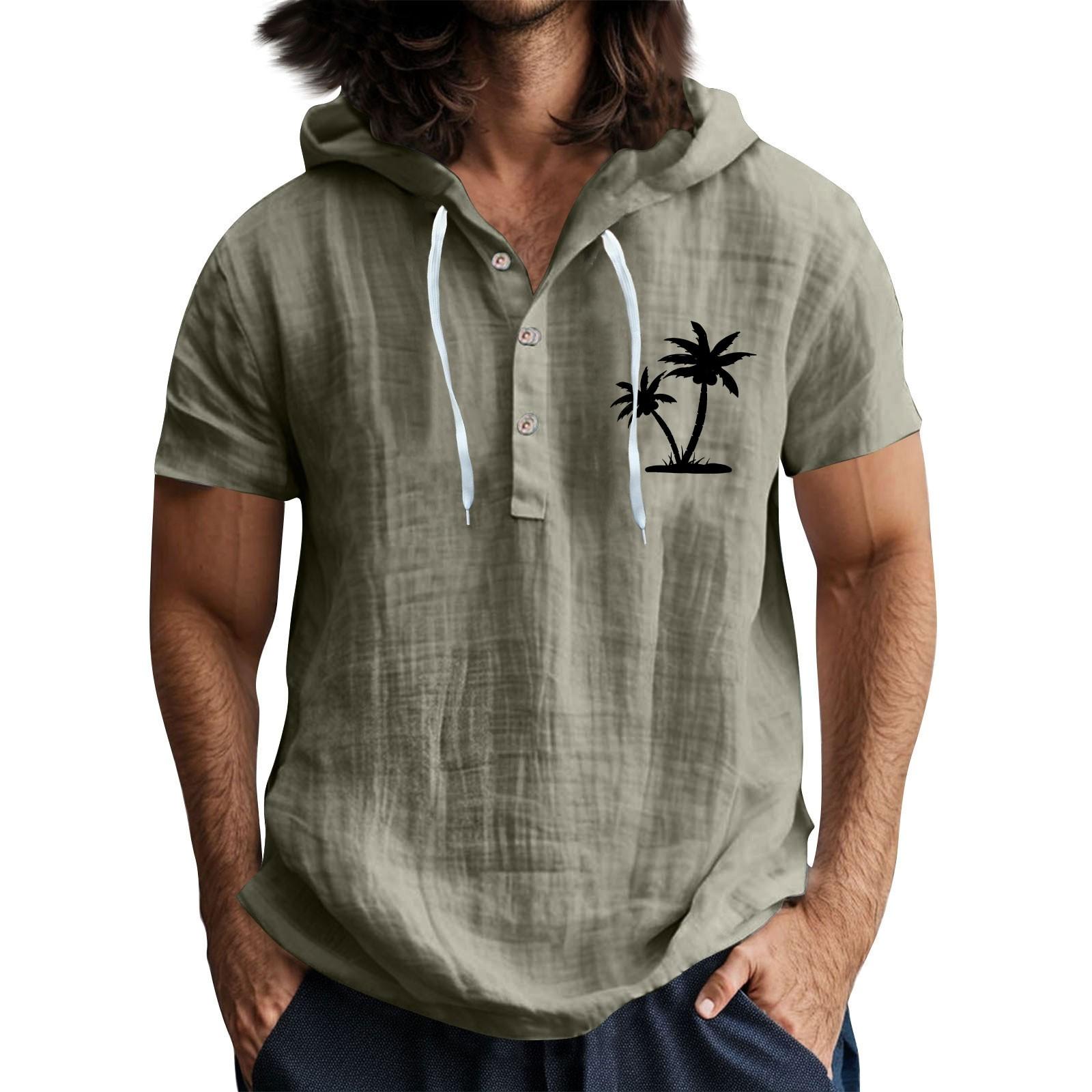 

Чоловіча повсякденна футболка з короткими рукавами та капюшоном, застібнута на ґудзики, з відкритим коміром XL