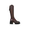 Black V-mouth Women's Long Boots Round Head 7CM Square Heel Heightening Knee-High Boots Fashion Sewing Rear Zipper Women Shoes