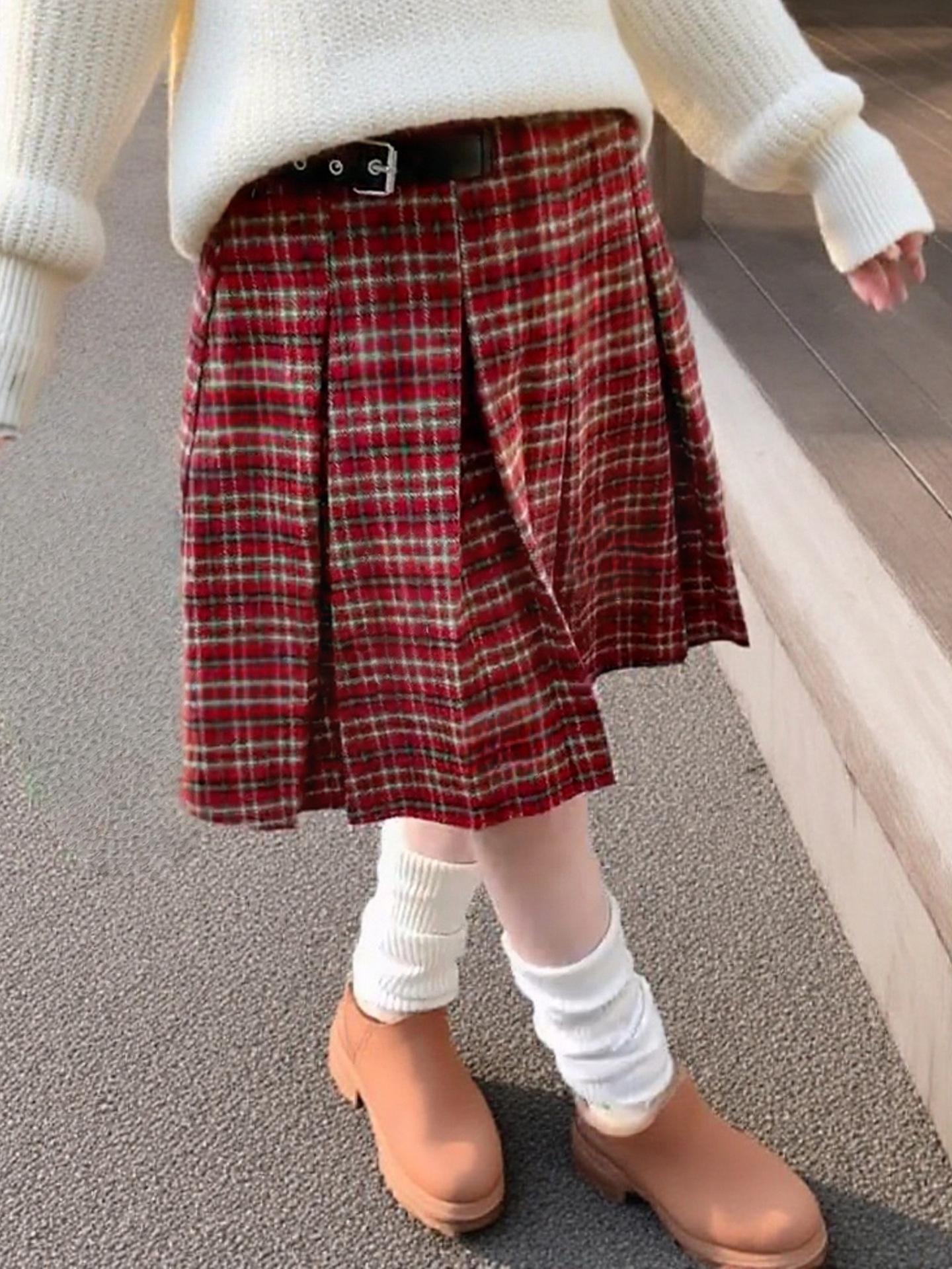 Academy Style Plaid Wool Midi Skirt - Christmas Red, Women s Winter 2025 Large красный