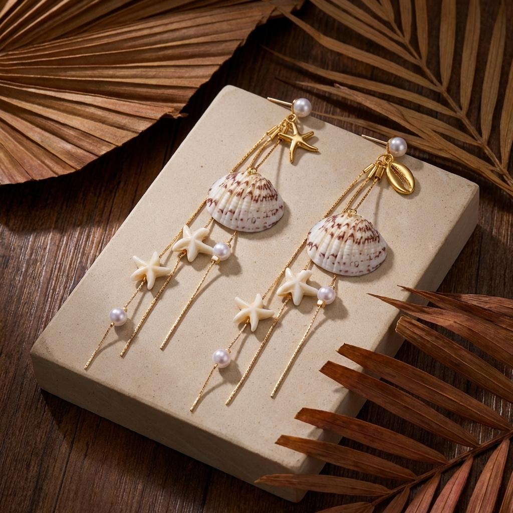 Boho Shell Long Tassel Drop Earrings for Women Summer Beach Starfish Conch Dangle Earring Trendy Holiday Party Jewelry Gift