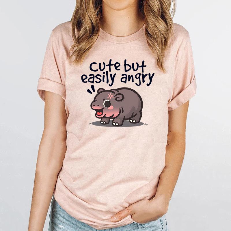 Podskakująca Świnia Moo Deng Nadrukowany Top Modny Pulower Casualowy Wszechstronny T-shirt Damski
