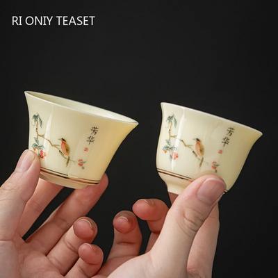 1 Pc Chinese Ceramic Tea Cup Handmade Flower and Bird Pattern Teacup Porcelain Tea Bowl Travel Master Cup Household Teaware