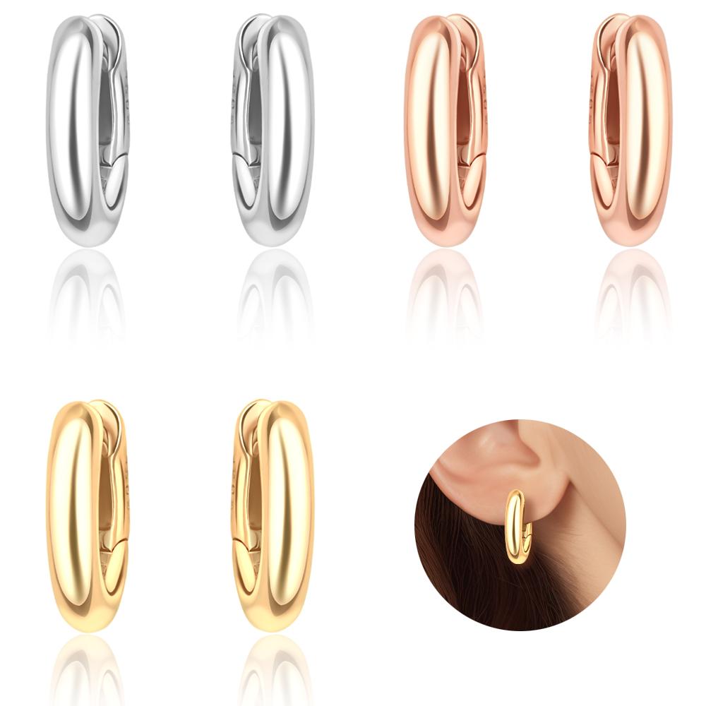 Fine Rose Gold Round Hoop Earrings for Women Trendy Styles Genuine Copper Color Simple Gold Earrings Fashion Weddings Zircon