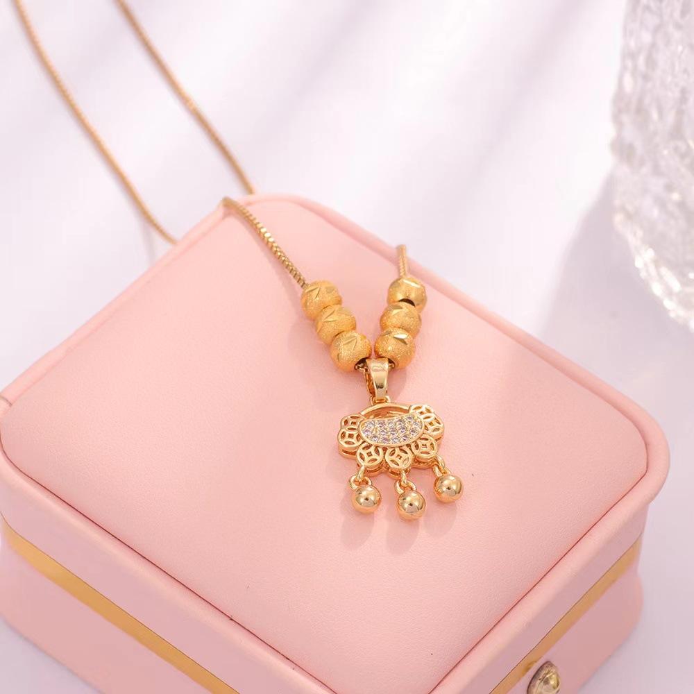 Lucky Lucky Beads Ping An Lock Necklace for Women's High-end Light Luxury Ins Fashion Trendy Collarbone Chain