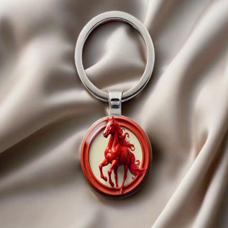 

Zodiac Year Of The Horse Pattern Circular Keychain Backpack Pendant Decoration Gifts 1pc