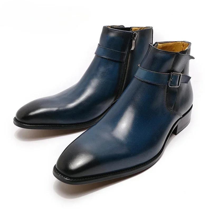 Mode Übergroße Vintage Europäisch Amerikanische Chelsea Boots Herbst Winter Herren Echtleder Stiefeletten Herren Rindsleder Handgefertigte Schuhe