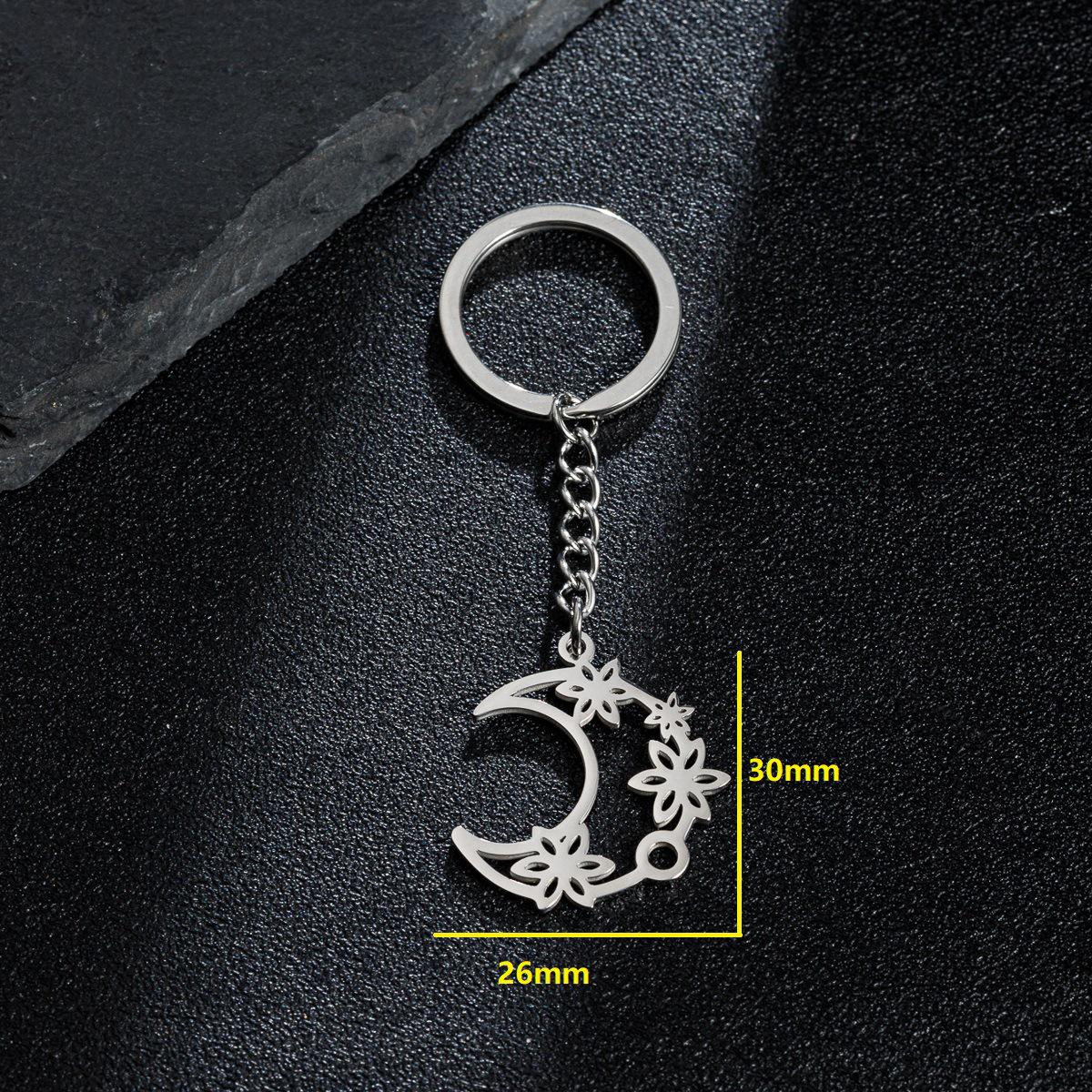 Stylish Stainless Steel Hollow Plant Flower Moon Keychain Pendant
