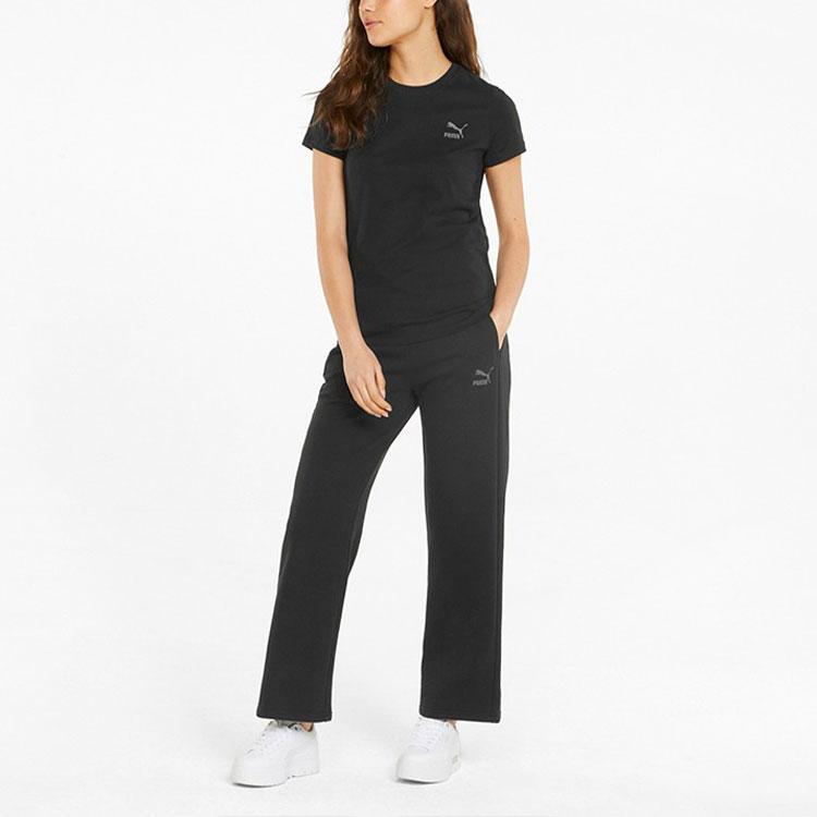 Puma Solid Color Sports Round Neck Short Sleeve T-Shirt Women Tops Black 536361-01