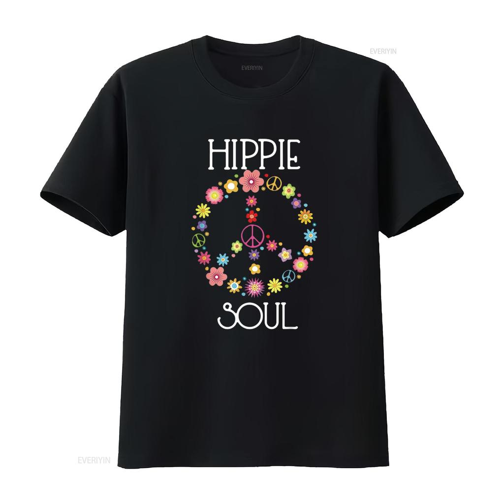 Mens Hippie Soul Flower Power Peace Sign Gypsy 60s 70s T Shirt Black vintage Washed streetwear designer clothes Breathable
