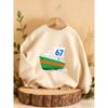 Kids Unisex Crewneck Sweatshirt, Cartoon Sail Boat With Blue 67 Number Print Long Sleeve Pullover, Sweatshirt for Boys Girls Over 4 Years Old