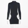 Europäischer Stil Elegantes Mode Damen Rundhalskleid Langarm Sexy Seitenschlitz Kleid