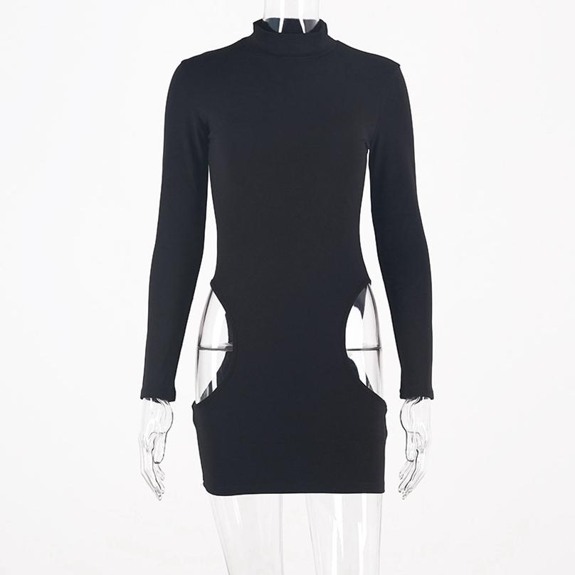 Europäischer Stil Elegantes Mode Damen Rundhalskleid Langarm Sexy Seitenschlitz Kleid