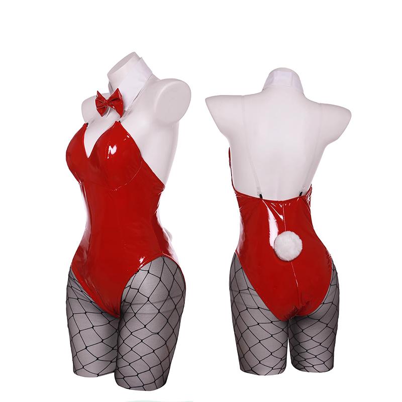 Game Red Black Bunny Suit Women Elastic Leather Fabric Sexy Cosplay Suit Halloween Christmas Jumpsuits