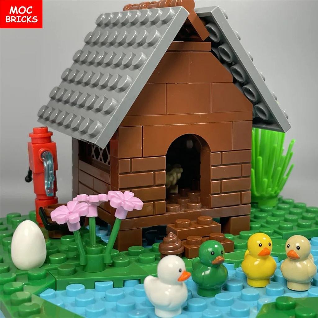 MOC Blocks Water Lake Pond River Duck House Swan Swim Scene Egg Lotus Animals Plant Construction Block Accessories Children's Toy