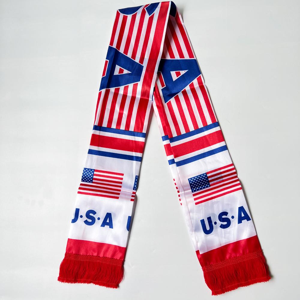 2026 USA Mexico Netherlands Scarf Flag  14x135cm Double-sided Printed Satin Iraq  Haiti France Scarf Flag