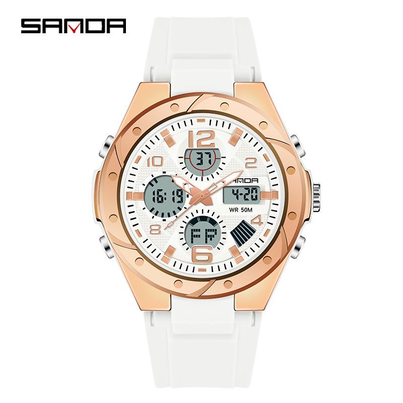 Sanda Men's Multifunctional Dual Display Waterproof Sports Watch with Luminous & Alarm Features
