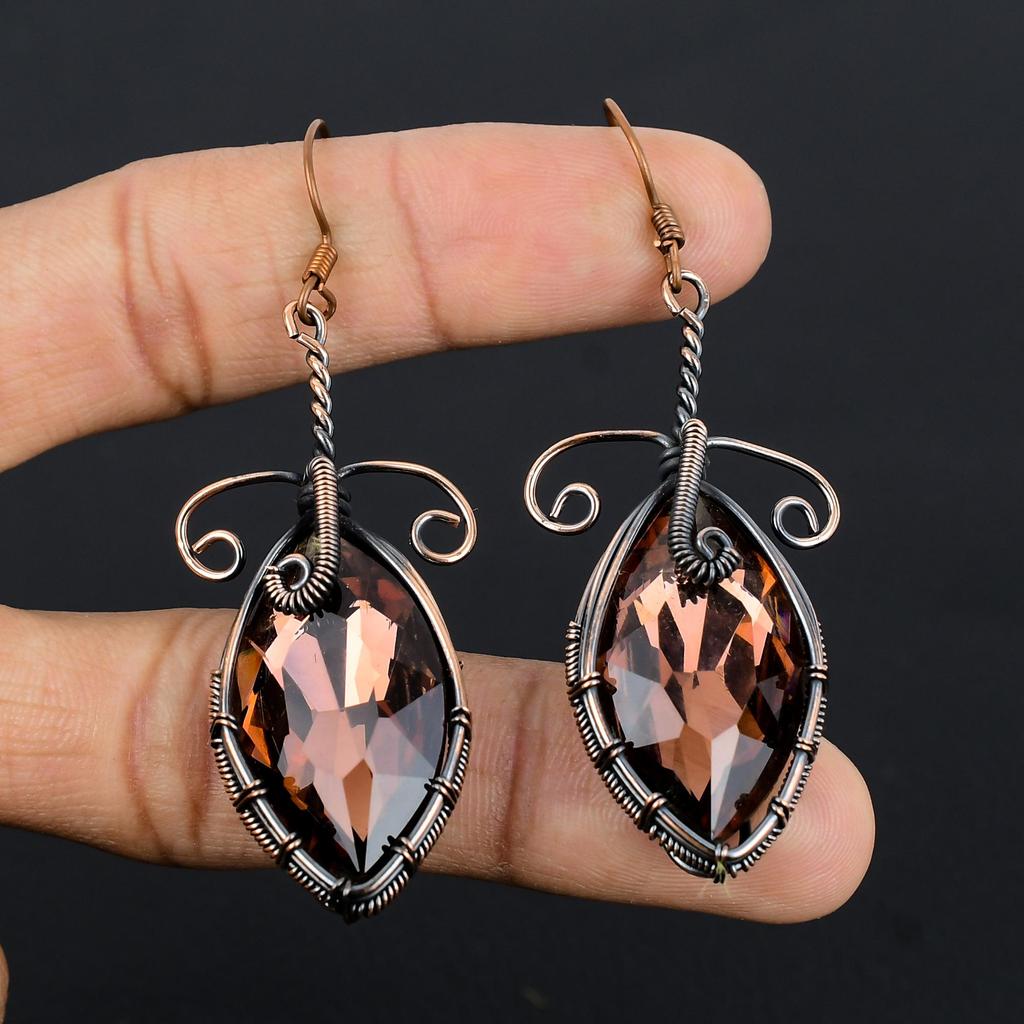Brown Mystic Topaz Earrings Gemstone Jewelry, 999 Copper Wire Wrapped Earrings, Handmade Beautiful Jewelry Earrings