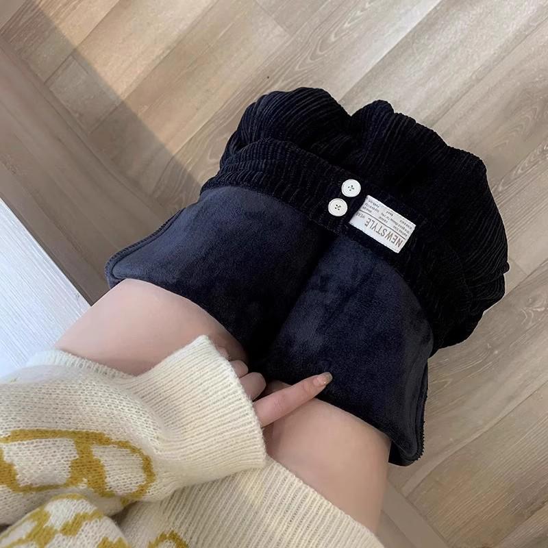 

Женские вельветовые флисовые брюки с высокой посадкой - Свободные, прямого кроя, стройнящие, стиль весна-осень S