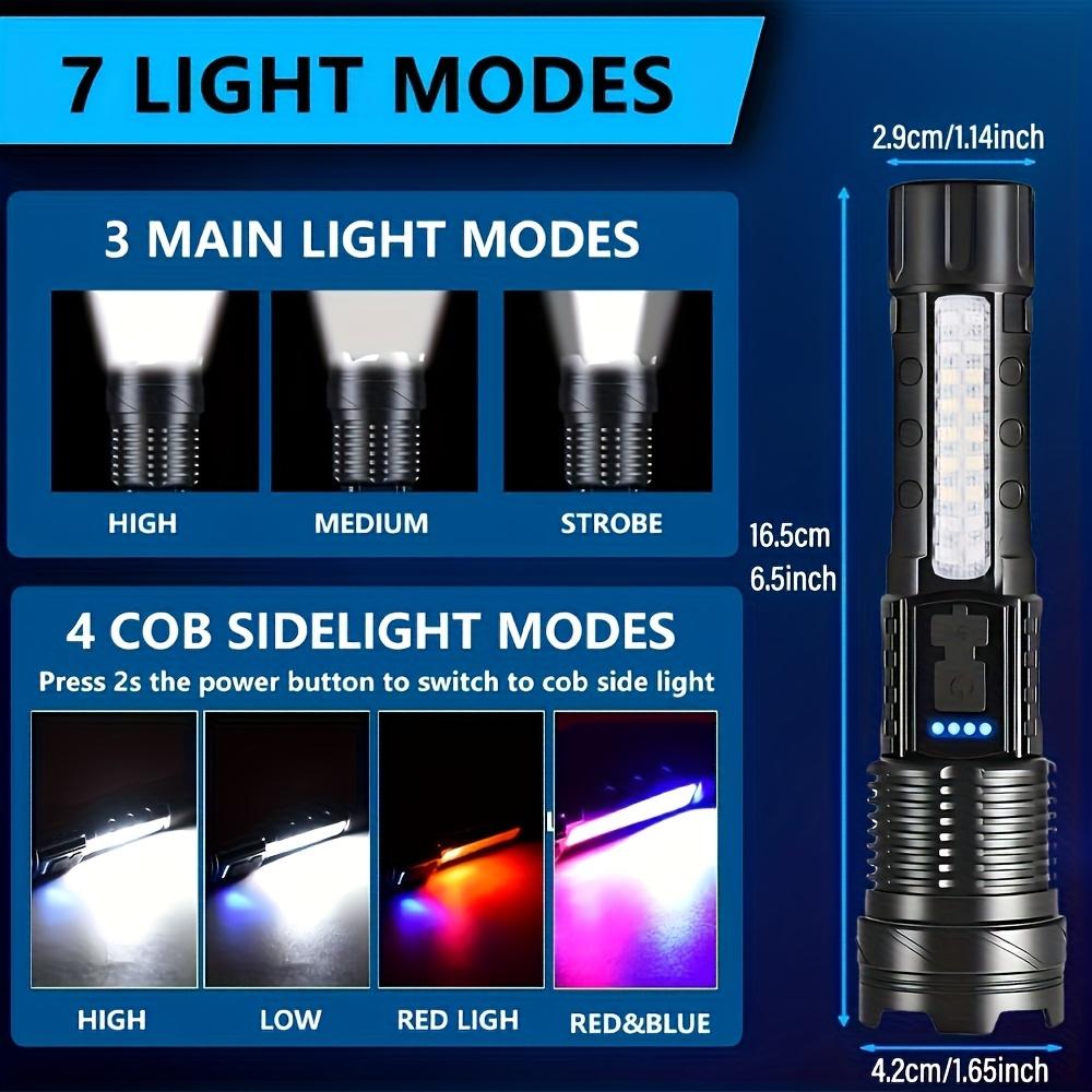 Rechargeable LED Flashlight, Pen Clip + Drawstring Portable Flashlight with Zoom and Battery Indicator, 7 Lighting Modes