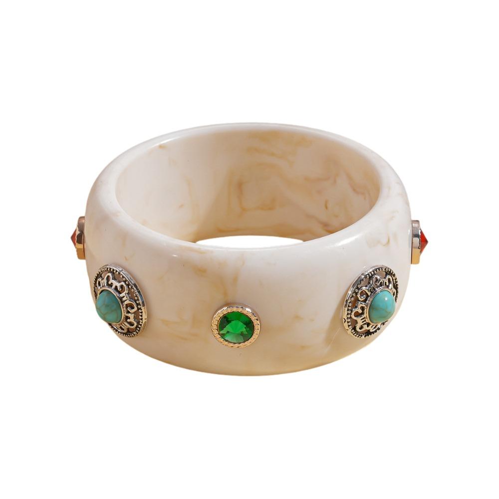 Wide Turquoise Acrylic Bracelet Turquoise Retro Hand Ring Acrylic Rhinestone Bangle  Decoration