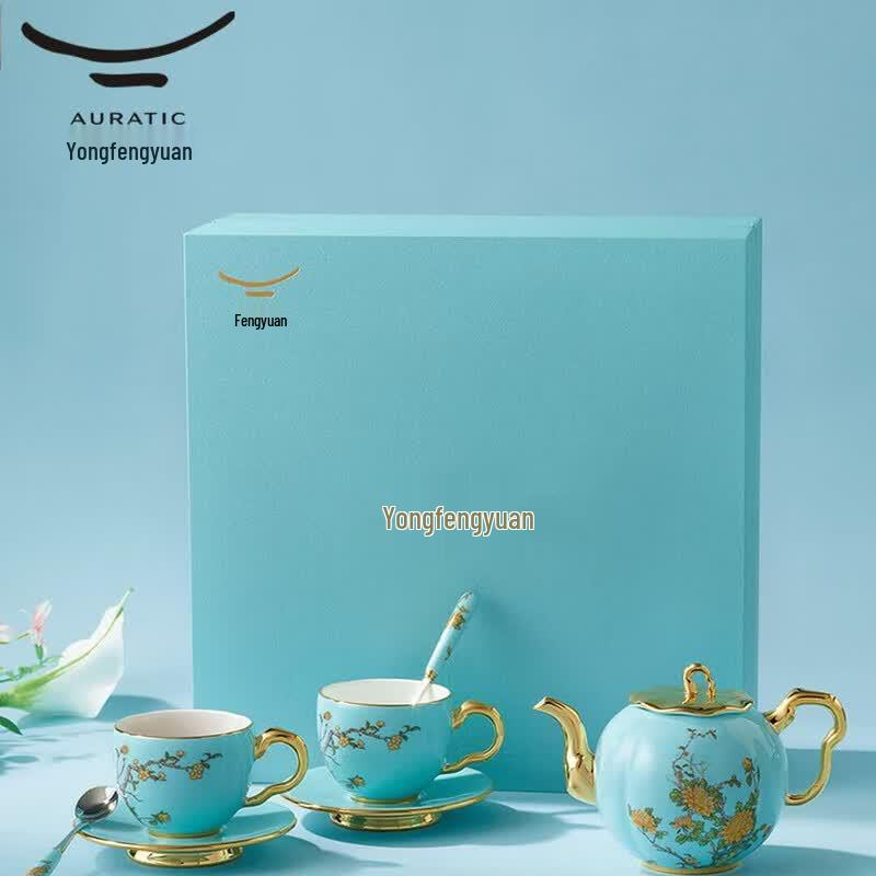Auratic Madam s Porcelain West Lake Blue 8-Piece Tea & Coffee Set