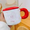 Festive Ceramic Cup with Lid Spoon Fireworks Orange Girl Mug High Precision Water Cup Household Girl Heart