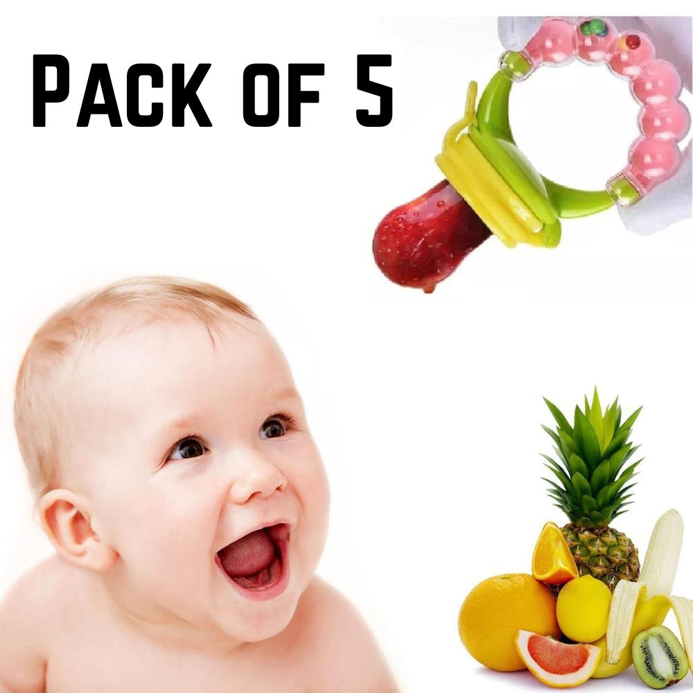 

Pack of 5 Baby Rattle Fruit Feeder Set | Silicone Fresh Food Feeder with Rattle Handle for Babies | Infant Feeding Kit