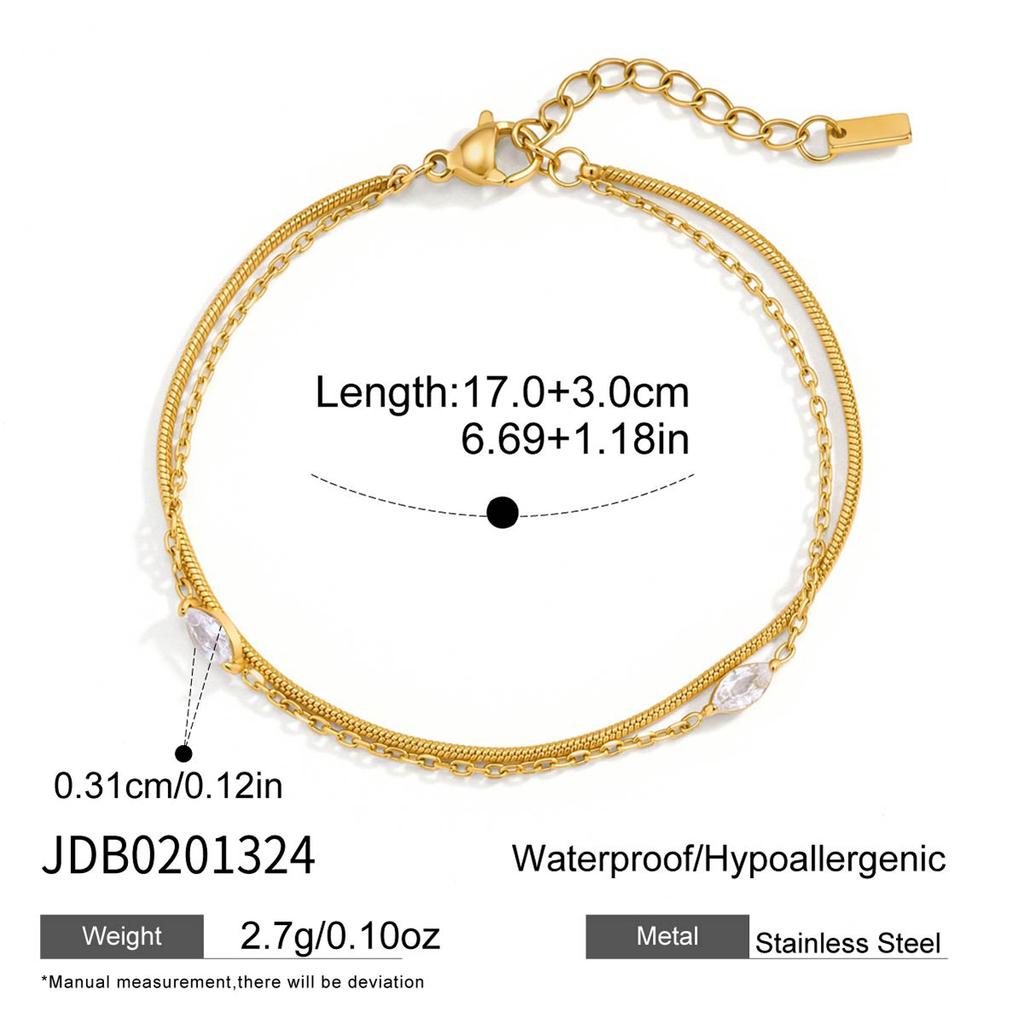 Youthway New 18K Gold PVD Plated Double-layer Zircon Bracelets For Women Classic Stainless Steel Waterproof Jewelry Gifts