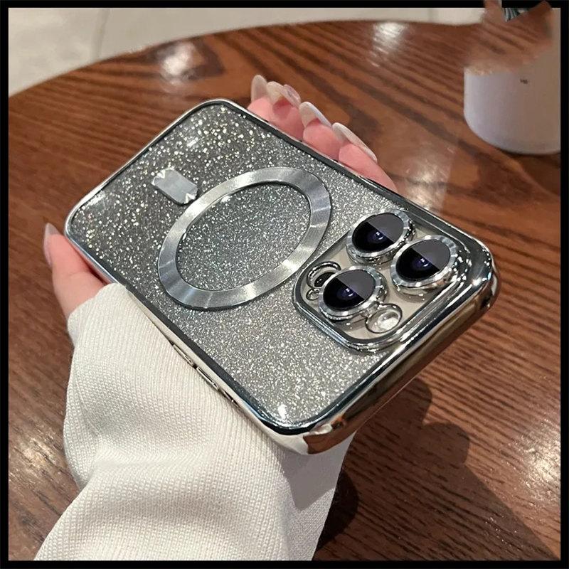 Magsafe Plating Gradient Glitter Clear Case For iPhone 11 12 13 14 Pro Max 14 Plus Soft Silicone Magnetic Wireless Charge Cover