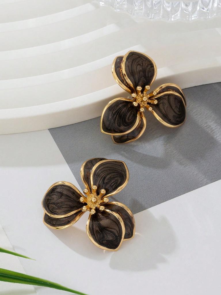 1pair Lovely Seaside Floral Drop Stud Earrings For Women