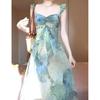 Sweet Vacation Lotus Leaf Edge Suspender Dress Women's Summer Temperament Yunnan Sanya Mori Green Super Fairy Dress