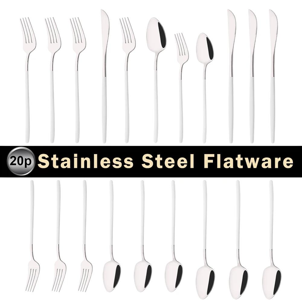 20Pcs Mirror Pink Gold Flatware Cutlery Set Sainless Steel Home Dinnerware Party Fork Spoon Knife Kitchen Dinner Tableware Set