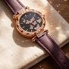 Ladies Butterfly Watch Artificial Leather Strap Quartz Watch Rhinestone Round Dial Fashionable Wristwatch for Women Party Office Date