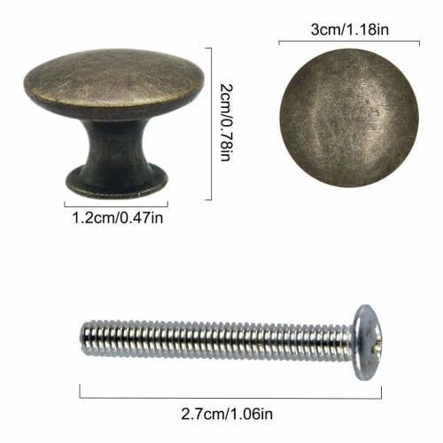 Sada 12 kusů starožitných knoflíků a úchytek na zásuvky ze slitiny zinku, kulaté taháky na zásuvky z nerezové oceli se šrouby, průměr 30 mm (Bronz)