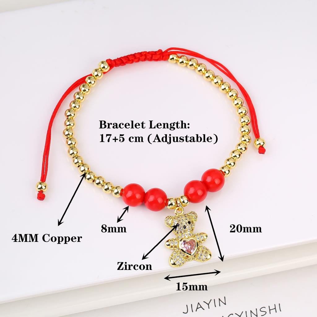 8 Colors Shiny Crystal Zirconia Animal Bear Bracelet Fashion Gold Plated Copper Beads Wrist Jewelry Bracelet for Daily Wear