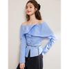 Bailuyu Elegant Ruffled Off-Shoulder Long Sleeve Blouse